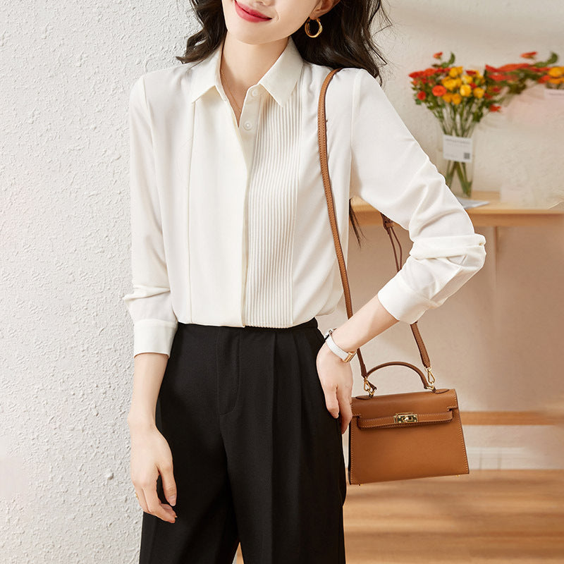 Women's Solid Color Organ Pleated Chiffon Shirt