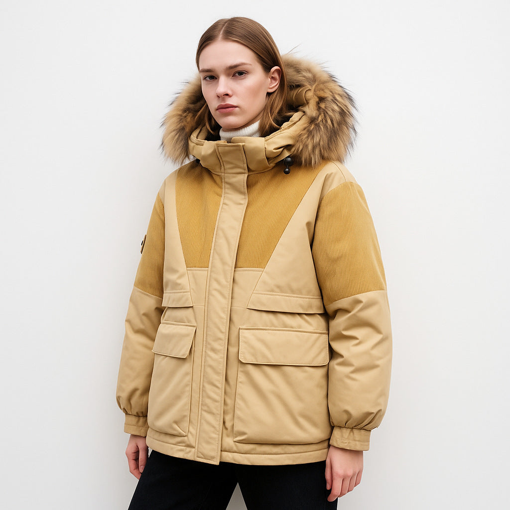 Hooded Jacket Fox Fur Women's Workwear Collar