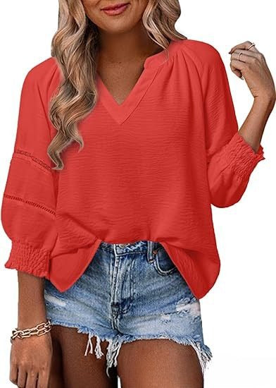 New Women's V-neck Casual Solid Color Long Sleeve Loose Shirt