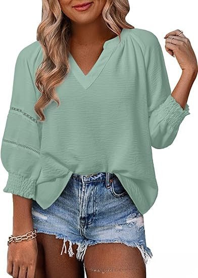 New Women's V-neck Casual Solid Color Long Sleeve Loose Shirt