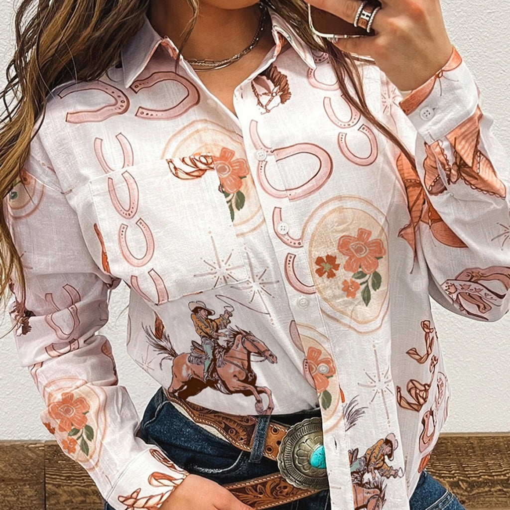 Women's Casual Simple Printed Fashion Long Sleeve Shirt