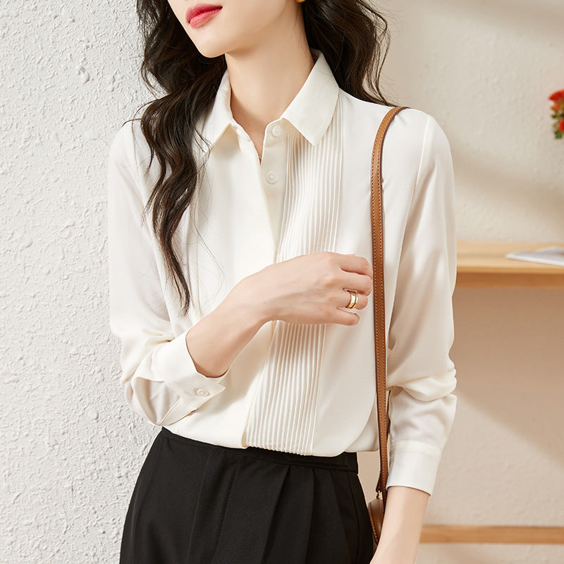 Women's Solid Color Organ Pleated Chiffon Shirt