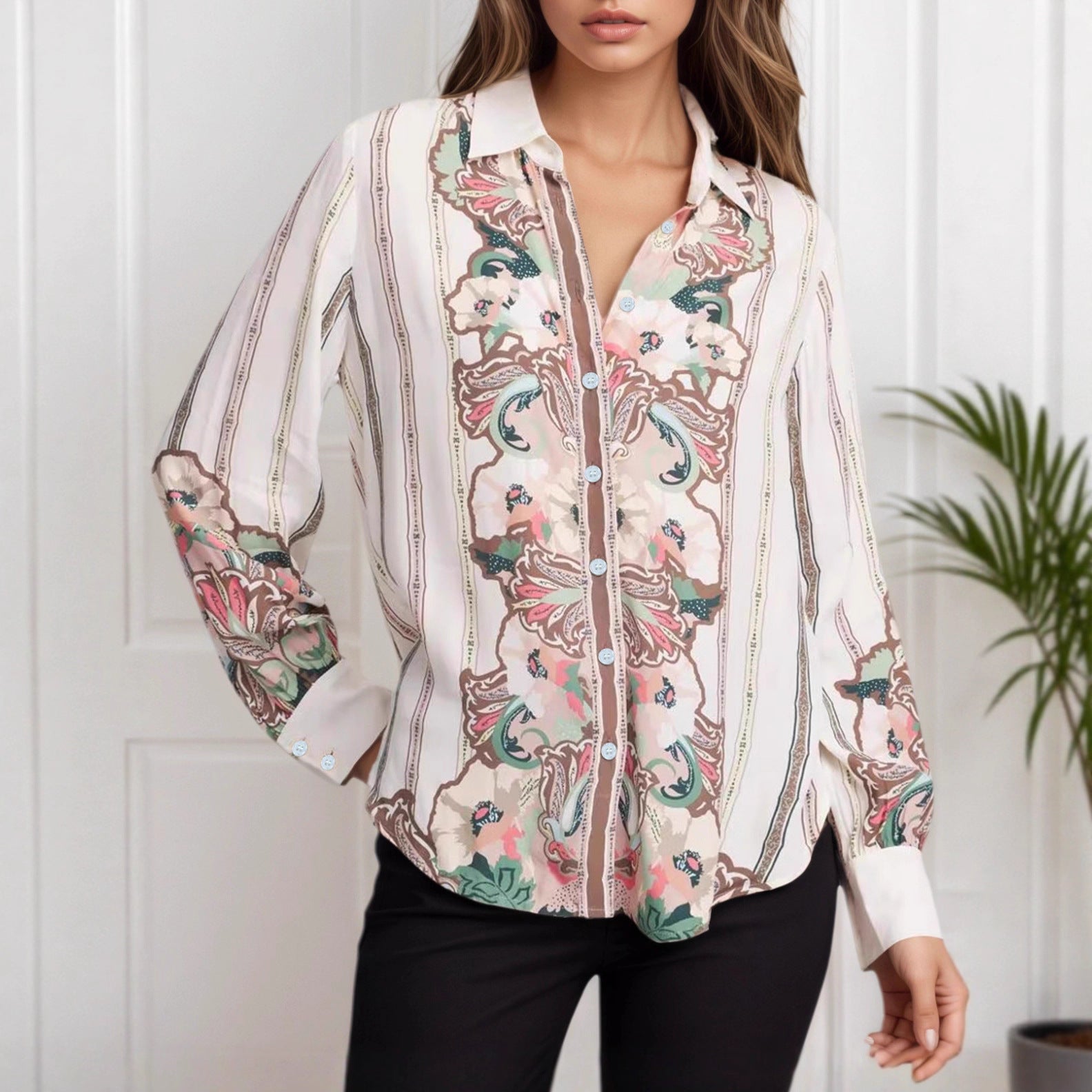 Retro Fashion Printed Long Sleeve Shirt For Women