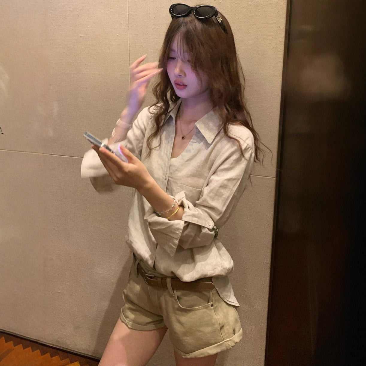 Women's V-neck Linen Casual Long-sleeve Sun Protection Top