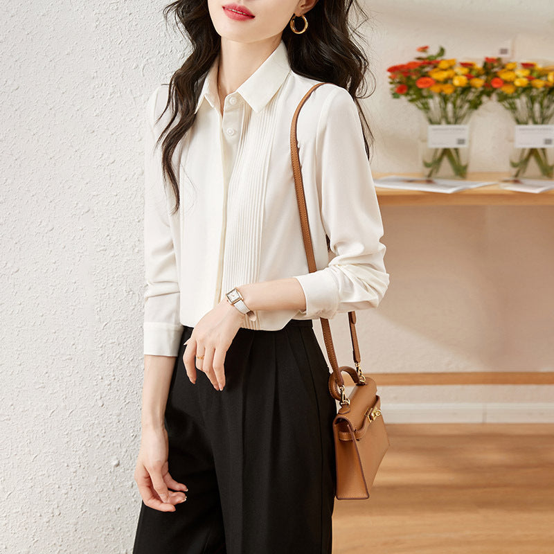 Women's Solid Color Organ Pleated Chiffon Shirt