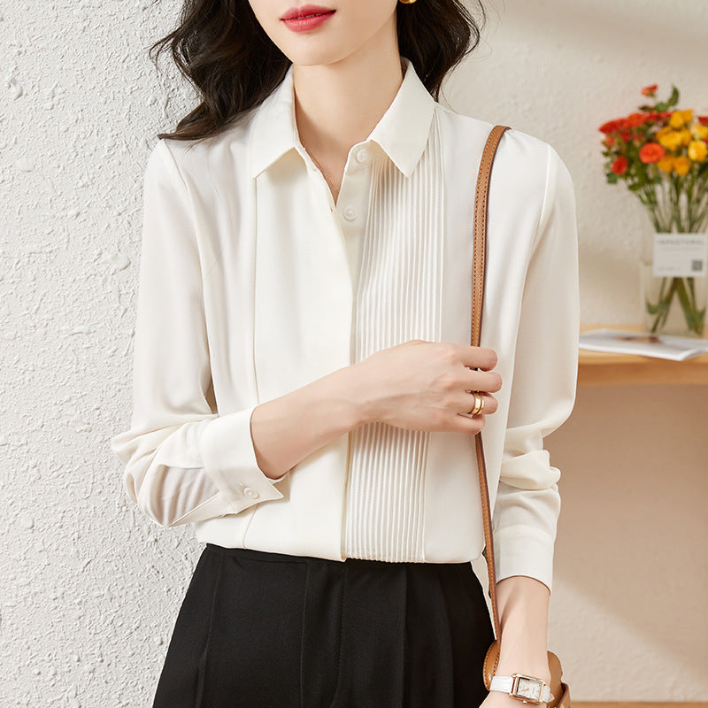 Women's Solid Color Organ Pleated Chiffon Shirt
